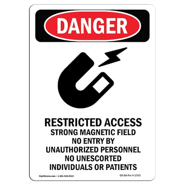 Safety Sign, OSHA Danger, 5" Height, Restricted Access, Portrait, 10PK